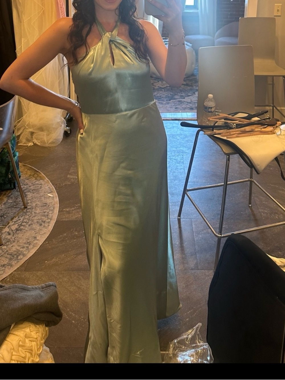 Birdy Grey Monica Satin Dress- Sage Green